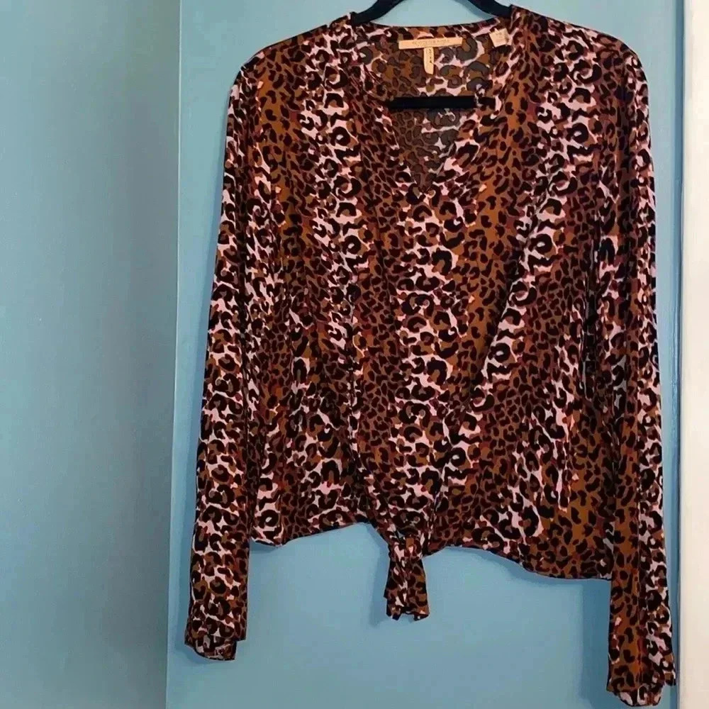 Scotch & Soda women’s blouse - cheetah print - front tie - long sleeve - medium